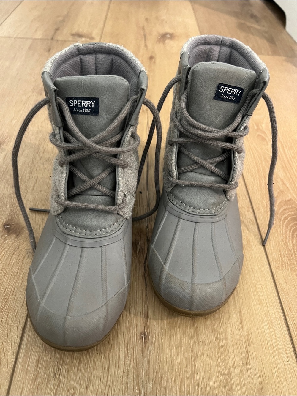 Sperry Kids' Gray Waterproof Duck Boots with Lace-Up Closure